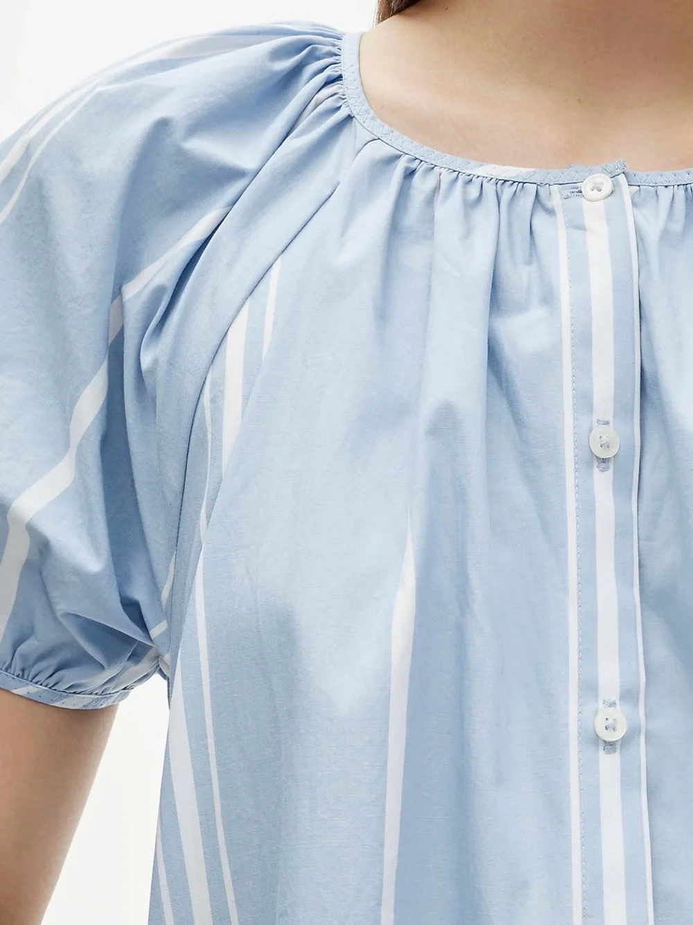 J. Crew Blue White striped puff sleeve Button  front DressSZ XXS NWT